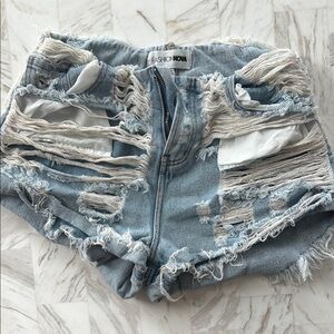 Fashion Nova Light Blue Ripped Jean Shorts